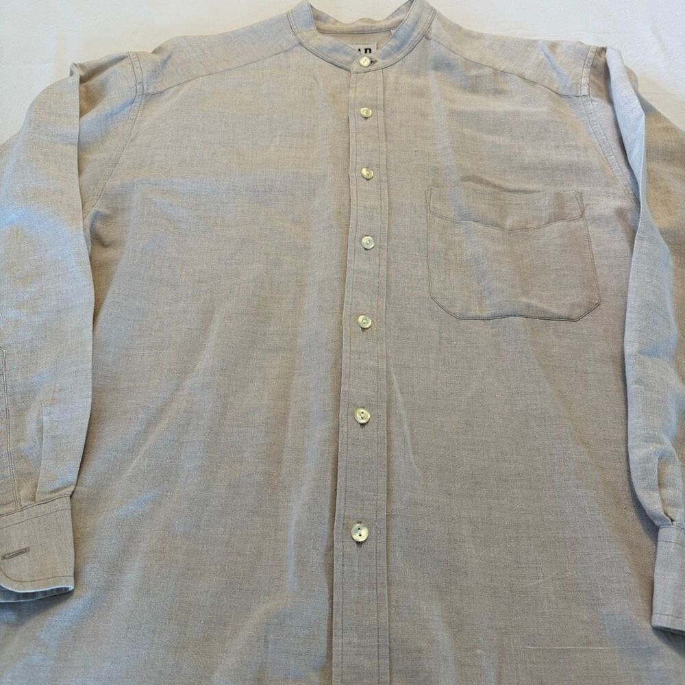 Vintage GAP Linen Blend Band Collar Shirt | Neutral Button Down | Size M